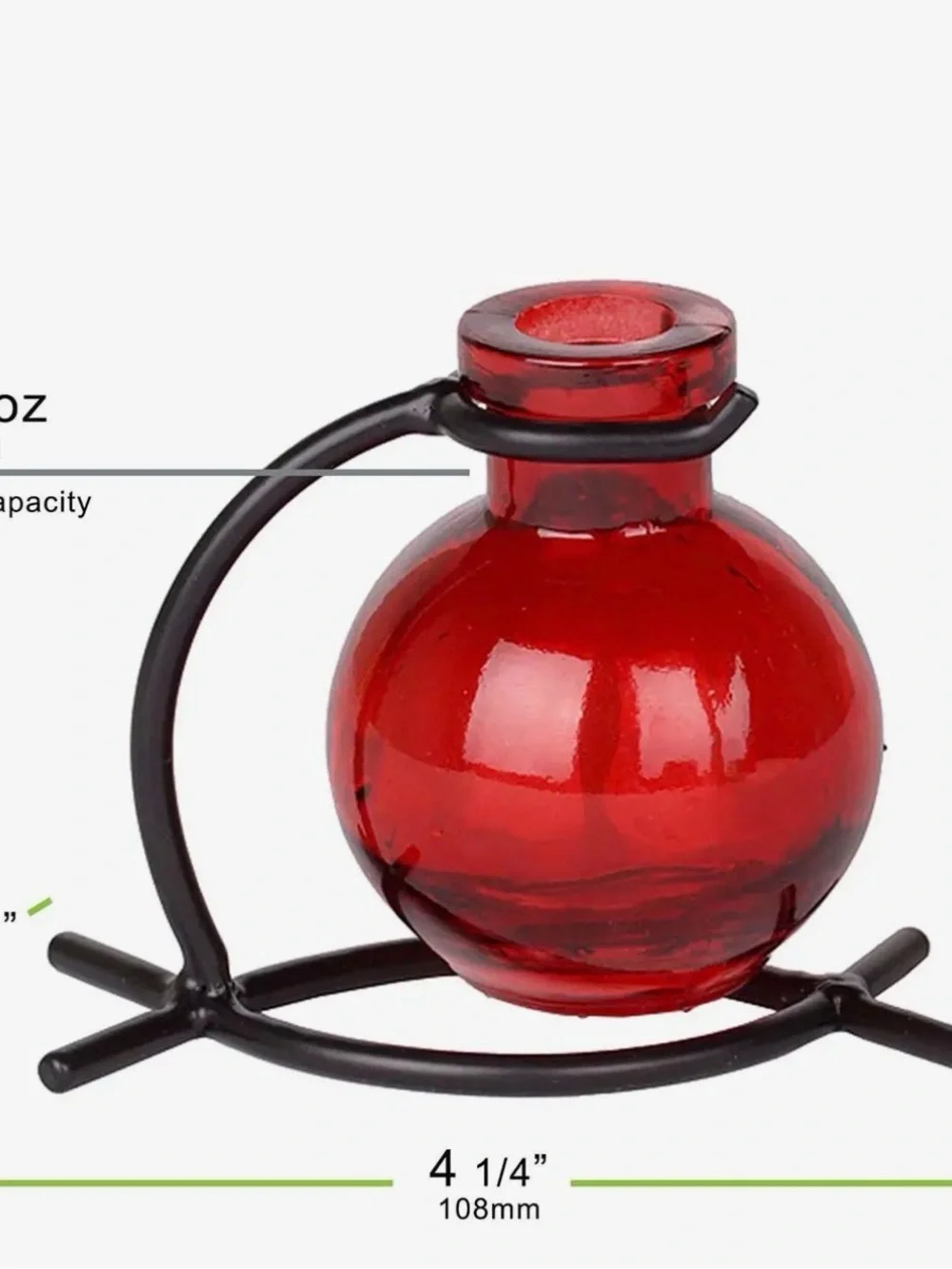 Red Glass Propagation Vase with Black Metal Stand — Sleek Tabletop Accent